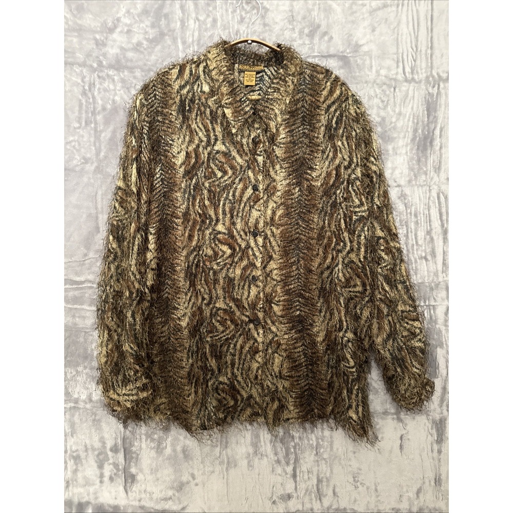 Creative Design Works Cardigan Womens Size 3X Animal Print Black Mob Wife Sheer